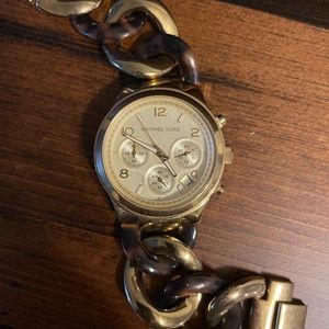 Gold and tortoise curb link Michael Kors watch